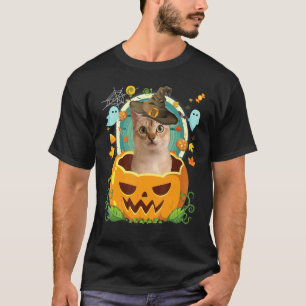Camiseta Feliz Halloween Calabaza Singapura Gato Bruja Lind
