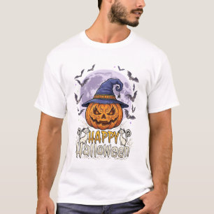 Camiseta Feliz Halloween Calabaza Sombrero de Bruja Murciél