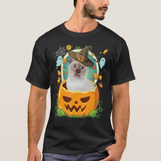 Camiseta Feliz Halloween Calabaza Tonkinesa Bruja de gato H (Anverso)