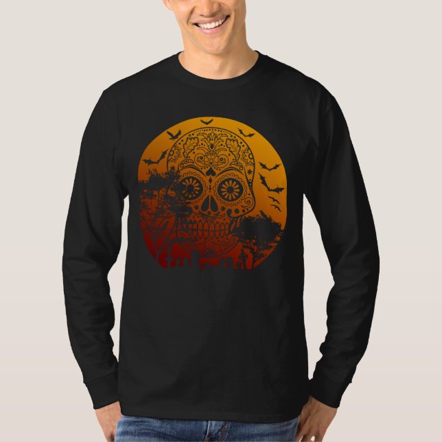 Camiseta Feliz Halloween Calavera Cementerio Luna Llena 2 (Anverso)