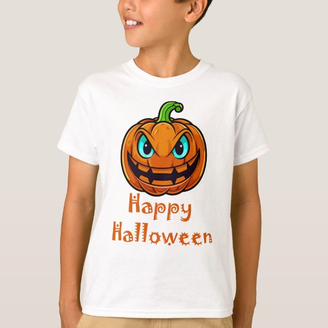 Camiseta Feliz Halloween, cara de calabaza asustada (Anverso)