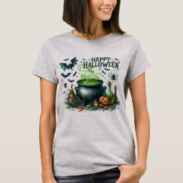 Camiseta Feliz Halloween Cauldron Bats Spider
