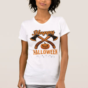 Camiseta Feliz Halloween Caza Hachas Cruzadas Calabaza