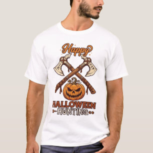 Camiseta Feliz Halloween Caza Hachas Cruzadas Calabaza Runa