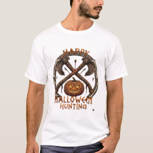 Camiseta Feliz Halloween Cazando Calabaza Hachas Cruzadas H