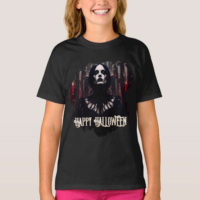 Camiseta Feliz Halloween - Celebración Gótica Oscura (Anverso)