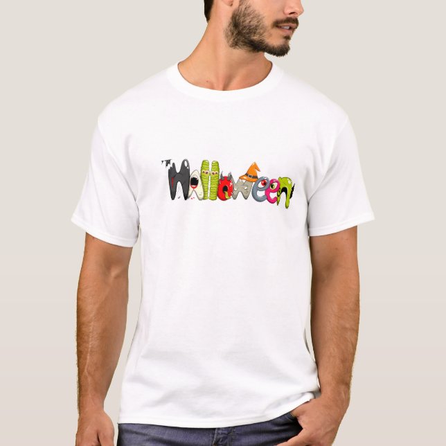 Camiseta Feliz Halloween colorido Lettering T-Shirt (Anverso)