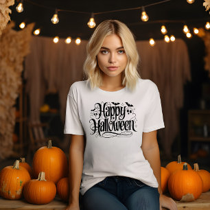 Camiseta Feliz Halloween con Fantasmas y Murciélagos