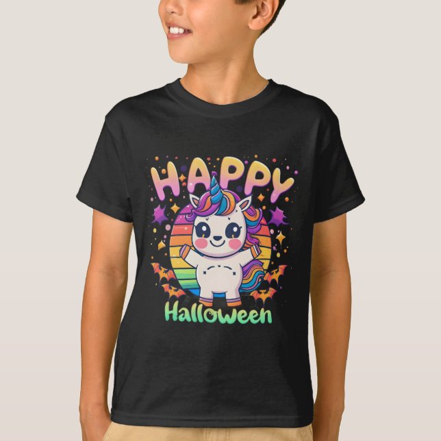 Camiseta Feliz Halloween con unicornio Kawaii (Anverso)