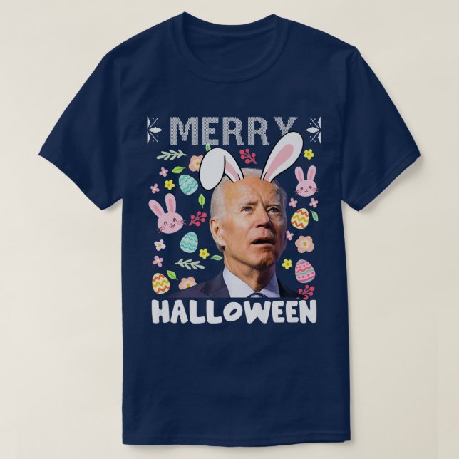 Camiseta Feliz Halloween confuso Joe Biden Bunny Easter da (Diseño del anverso)