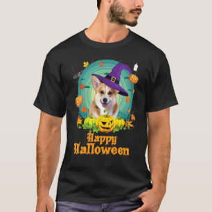 Camiseta Feliz Halloween Corgi Perro Calabaza Bruja Fantasm