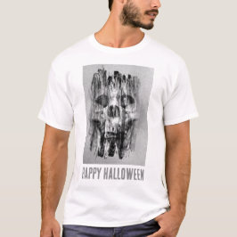 Camiseta Feliz Halloween. Cráneo angustiado