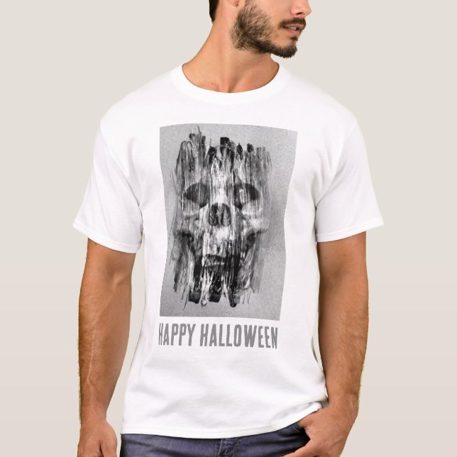 Camiseta Feliz Halloween. Cráneo angustiado (Anverso)