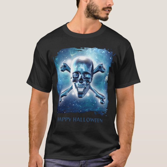 Camiseta Feliz Halloween. Cráneo espacial (Anverso)