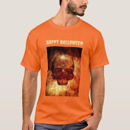 Camiseta Feliz Halloween. Cráneo humano 3D.
