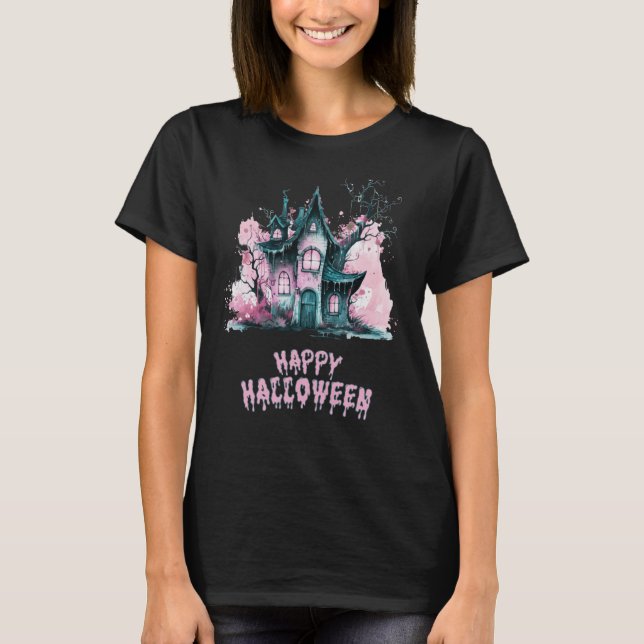Camiseta Feliz Halloween Creepy Casa Rosa Halloween