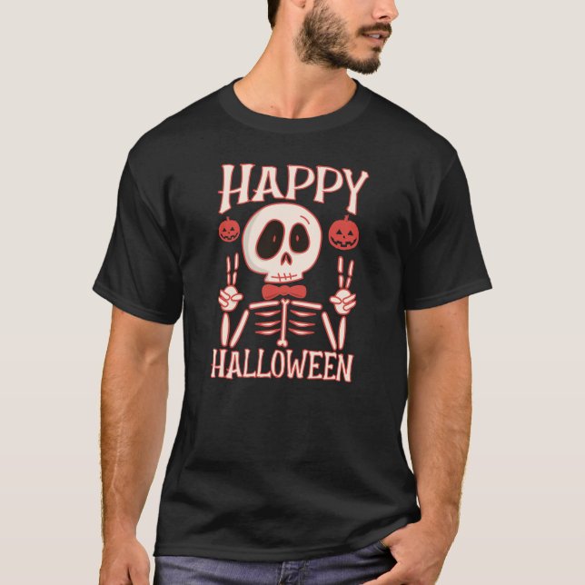 Camiseta Feliz Halloween Creepy Skeleton Pumpkins T-Shirt (Anverso)