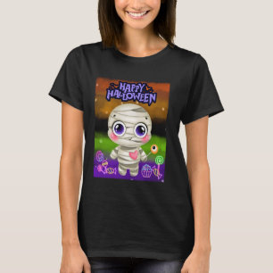 Camiseta Feliz Halloween Cute Big Eye Mummy Love Candy