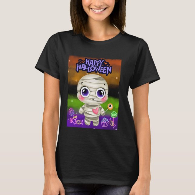 Camiseta Feliz Halloween Cute Big Eye Mummy Love Candy (Anverso)