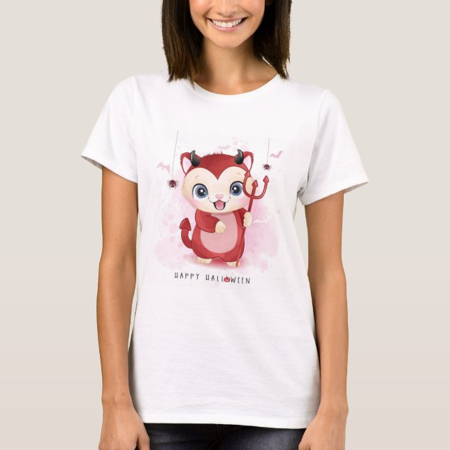 Camiseta feliz Halloween Cute Devil Kitty (Anverso)
