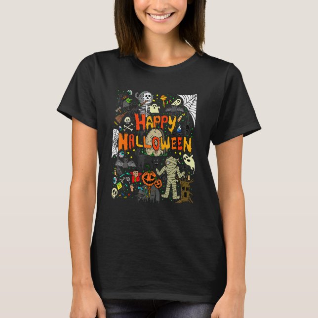 Camiseta Feliz Halloween Da Miedo Spooky Estilo Retro Chica (Anverso)