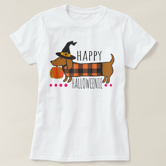 Camiseta Feliz Halloween Dachshund Buffalo Tocado (Diseño del anverso)