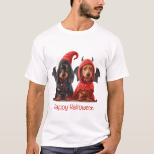 Camiseta Feliz Halloween Dachshund Perros Devil Bat