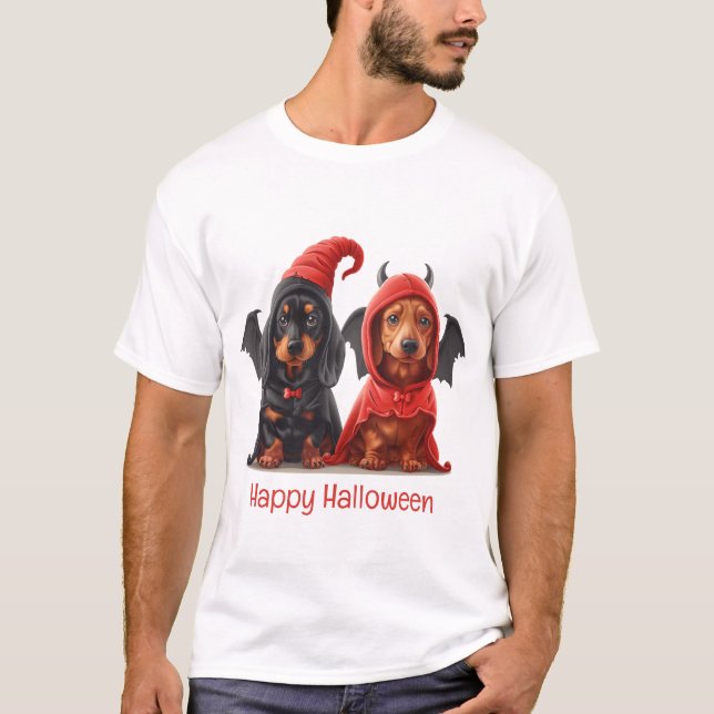 Camiseta Feliz Halloween Dachshund Perros Devil Bat (Anverso)