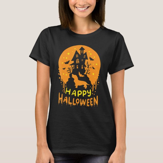 Camiseta Feliz Halloween Dachshund Wiener Dog Bat Ghost Cas (Anverso)