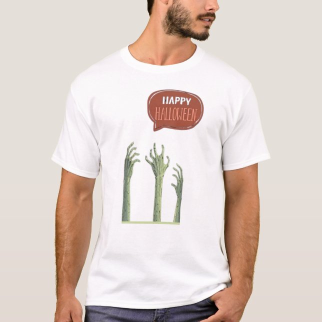 Camiseta Feliz Halloween de 3 manos, miedo | Spooky Tee (Anverso)