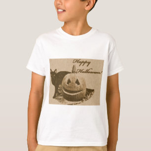 Camiseta Feliz Halloween de Gato y Calabaza