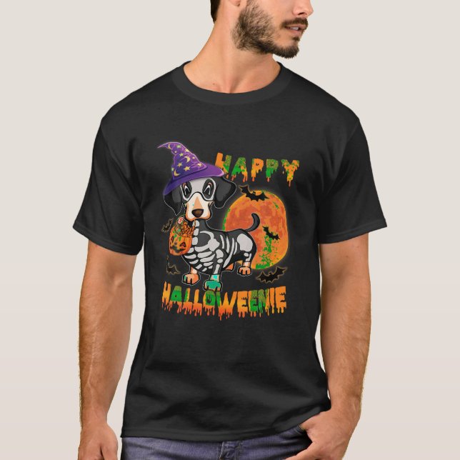 Camiseta Feliz Halloween de Halloween de Dachshund Dog Ghos (Anverso)