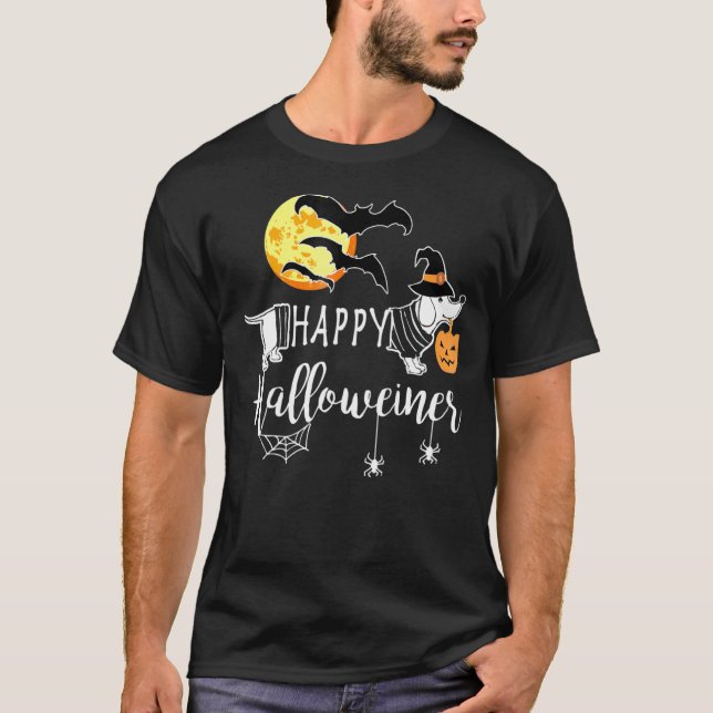 Camiseta Feliz Halloween De Hallowiner Dachshund Para Doxie (Anverso)