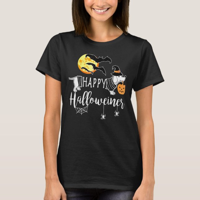 Camiseta Feliz Halloween De Hallowiner Dachshund Para Doxie (Anverso)