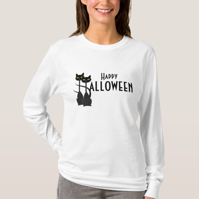 Camiseta Feliz Halloween de los gatos negros (Anverso)
