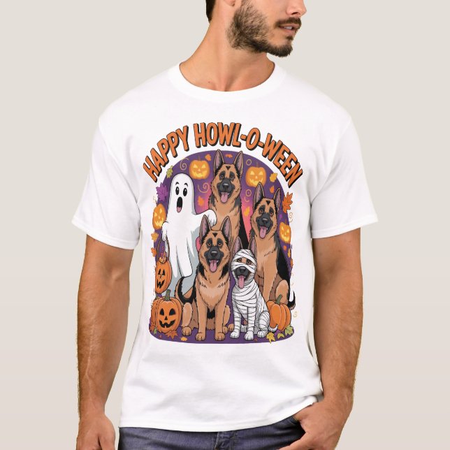 Camiseta Feliz Halloween de Pastor Alemán (Anverso)