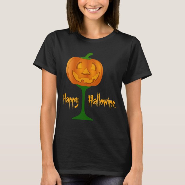 Camiseta Feliz Halloween de Vino de Calabaza de Hallowine (Anverso)