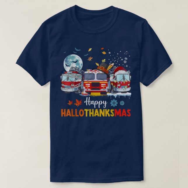 Camiseta Feliz Halloween del bombero Hallothankmas (Diseño del anverso)