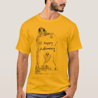 Camiseta Feliz Halloween – Diseño de Esqueleto y Fantasma E
