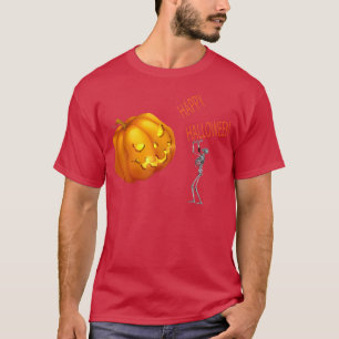 Camiseta Feliz Halloween divertido con calabaza sobre esque