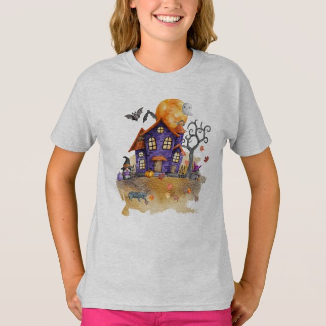 Camiseta Feliz Halloween, embrujada escena de la casa de Gn (Anverso)
