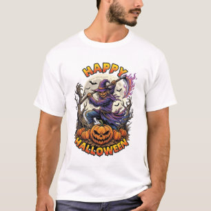 Camiseta Feliz Halloween Espantapájaros Segador Guadaña Fla