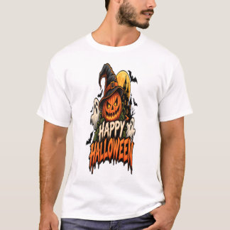 Camiseta Feliz Halloween Espeluznante Calabaza Fantasmas y