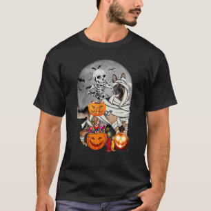 Camiseta Feliz Halloween Esqueleto Pastor Alemán Perro Momi