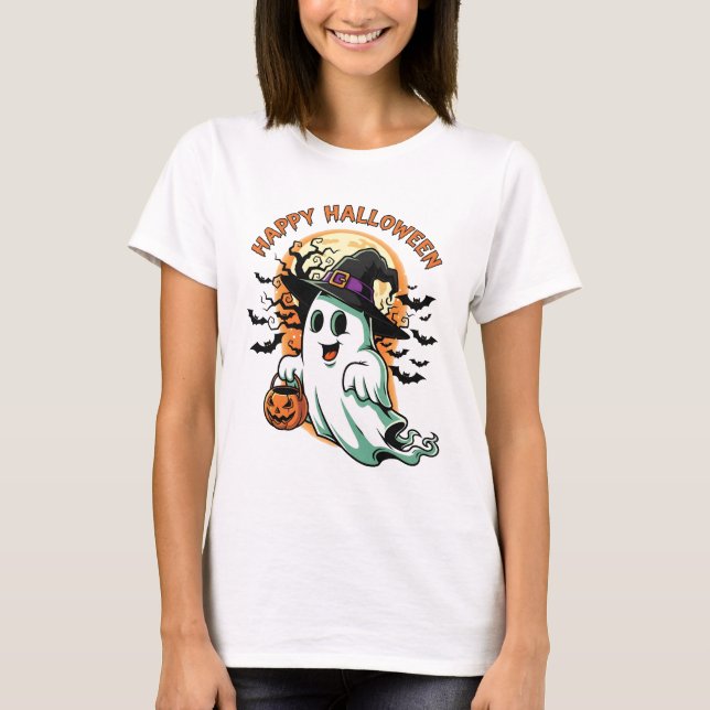 Camiseta "Feliz Halloween" Fantasma (Anverso)