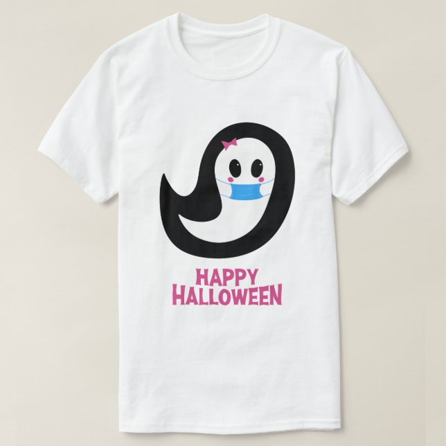 Camiseta Feliz Halloween | Fantasma Con Una Máscara (Diseño del anverso)
