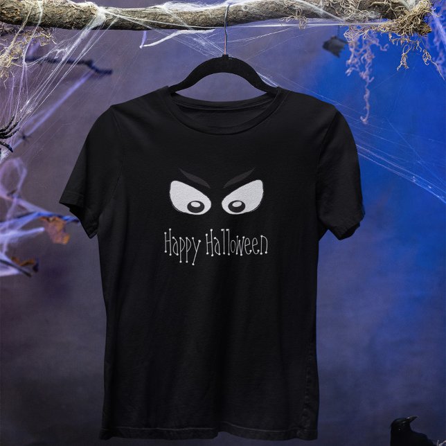 Camiseta Feliz Halloween Fantasma Negra y Blanca (Happy Halloween Spooky ghost eyes womens t shirt)