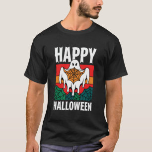 Camiseta Feliz Halloween Fantasma Telaraña Retro