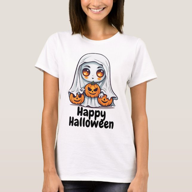 Camiseta Feliz Halloween Fantasma y calabazas (Anverso)