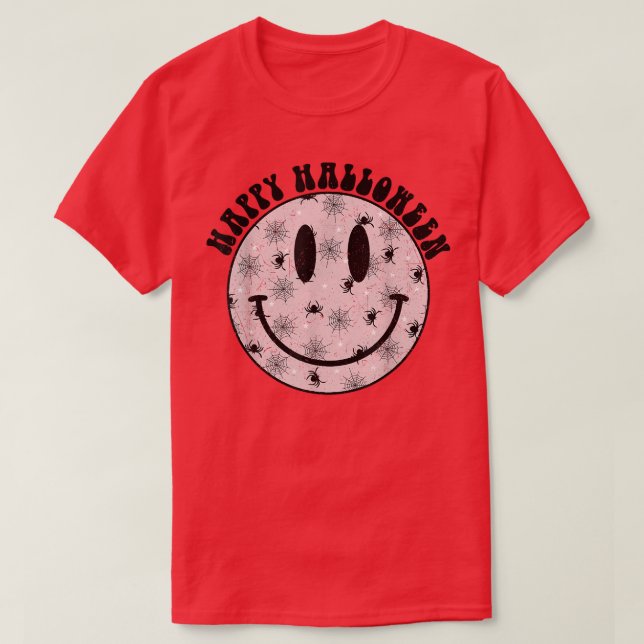 Camiseta Feliz Halloween Feliz Face Spider Pattern de moda  (Diseño del anverso)